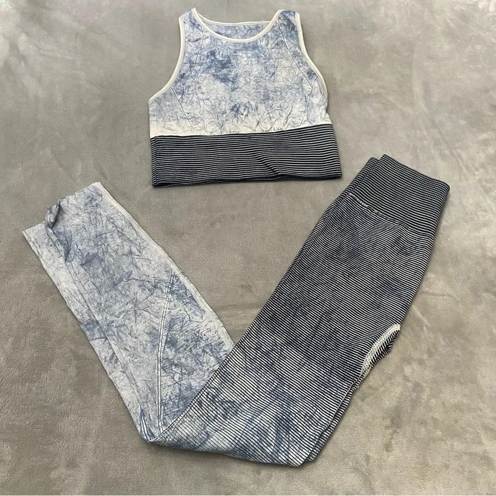 Lululemon Ebb to Train Bra Tight Leggings SET Wash White Black Luna 3035